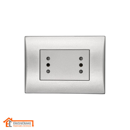 Enchufe Embutido Duplex 2p+t 10a Silver Andes Armado Metal - Lexo