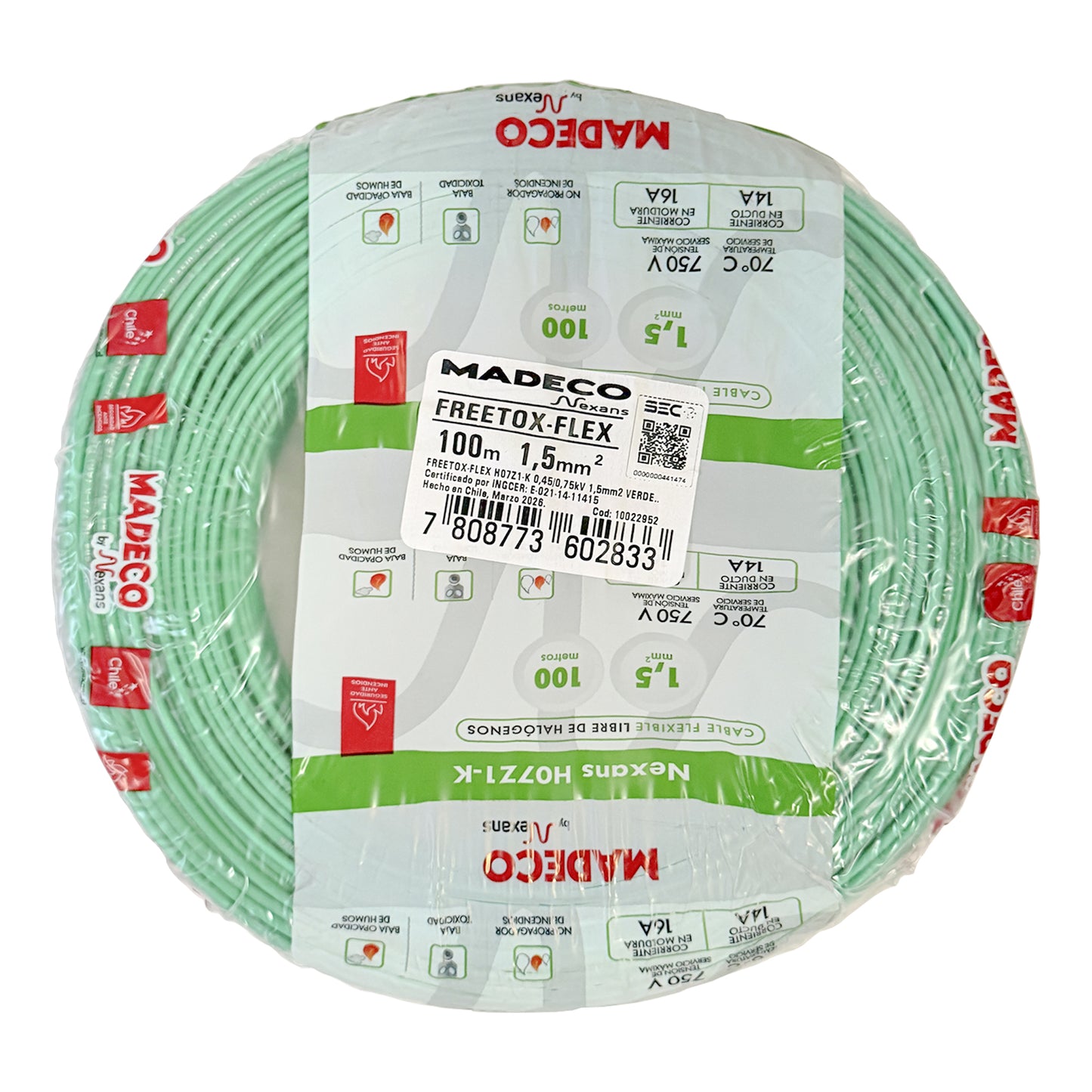 Cable Certificado Evaflex 1,5 mm² Libre De Halógeno (h07z1-k) por 100 metros