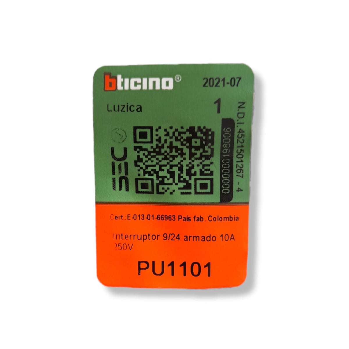 Interruptor Embutido simple 9/24 10a Blanco Armado Luzica - Bticino