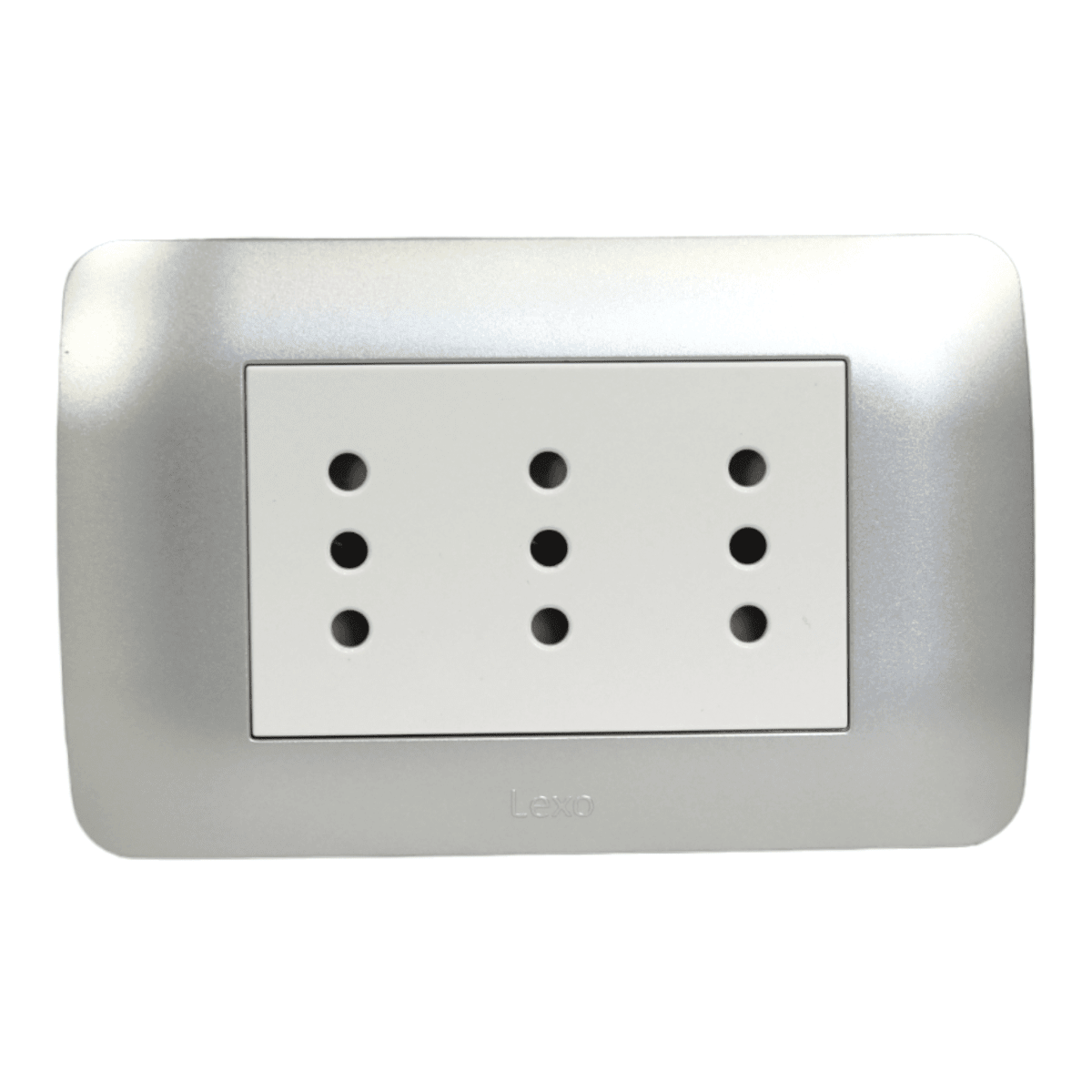 Enchufe Embutido Tríplex 2p+t 10a Blanco / Plata Armado - Lexo