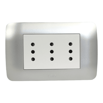 Enchufe Embutido Tríplex 2p+t 10a Blanco / Plata Armado - Lexo