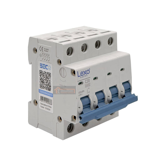 Interruptor Disyuntor Automático Tetrapolar 4p 20a (4x20a) 6ka Curva C - Lexo