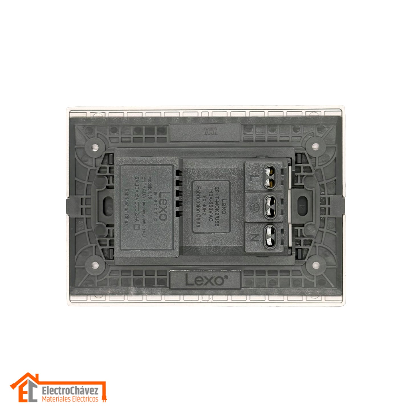 Enchufe Embutido Dúplex 2p+t 10a + 2 USB Silver Andes Armado Metal - Lexo