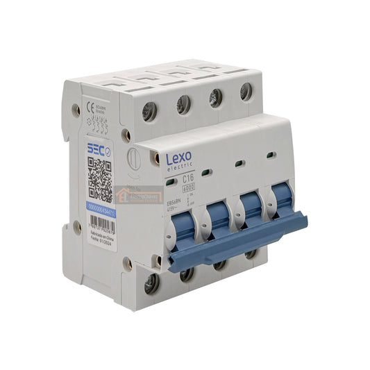 Interruptor Disyuntor Automático Tetrapolar 4p 16a (4x16a) 6ka Curva C - Lexo